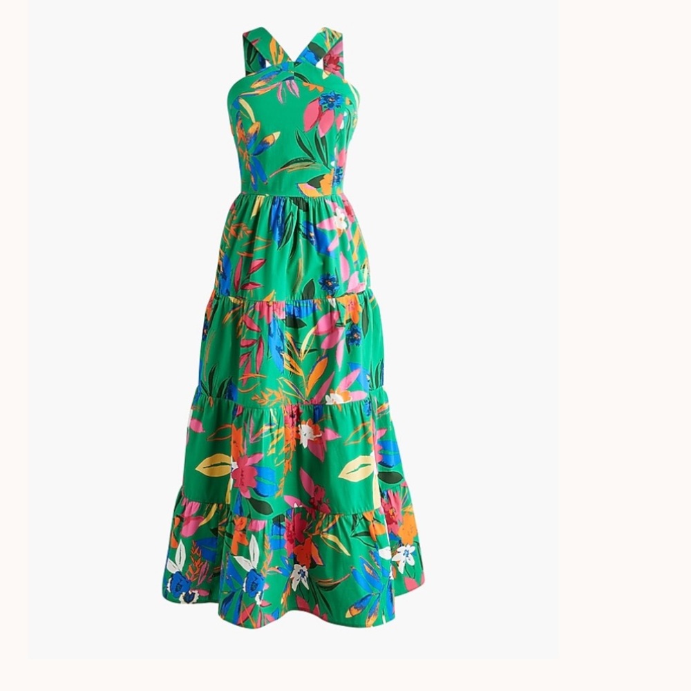J. Crew Vibrant Green Maxi Dress with Floral Design
